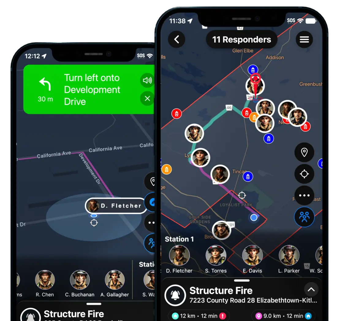Who's Responding app — live navigation and real-time responder map